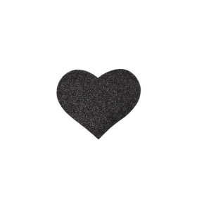 Paire de cache tétons adhésifs coeur pailleté noir 